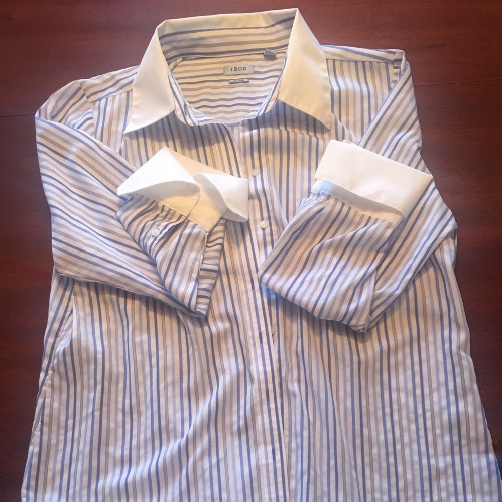 White and Blue stripped button down IZOD shirt